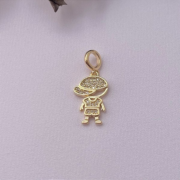 Pingente menino grande cravejado em banho de ouro 18k