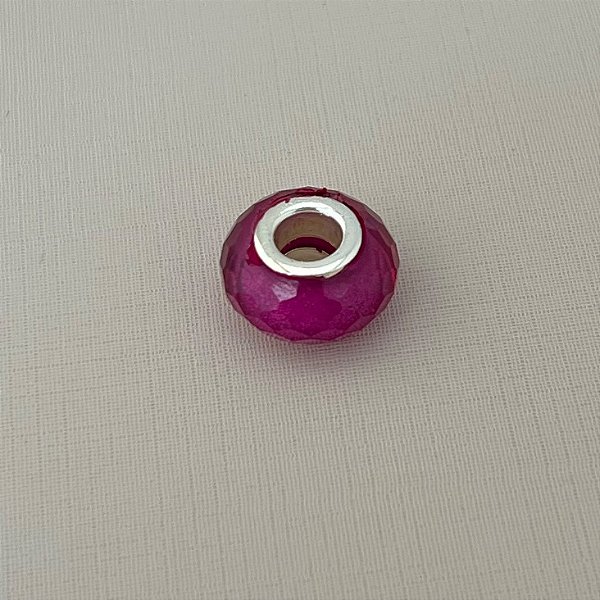 Berloque murano rosa pink com glitter em banho de prata silver