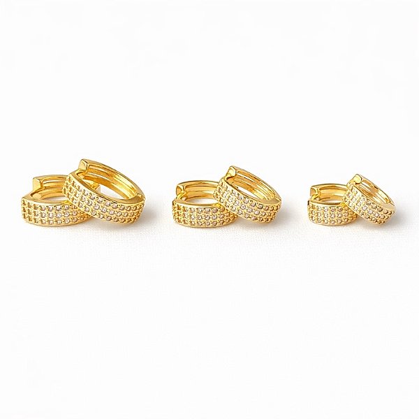 Trio de argolas cravejado em banho de ouro 18k