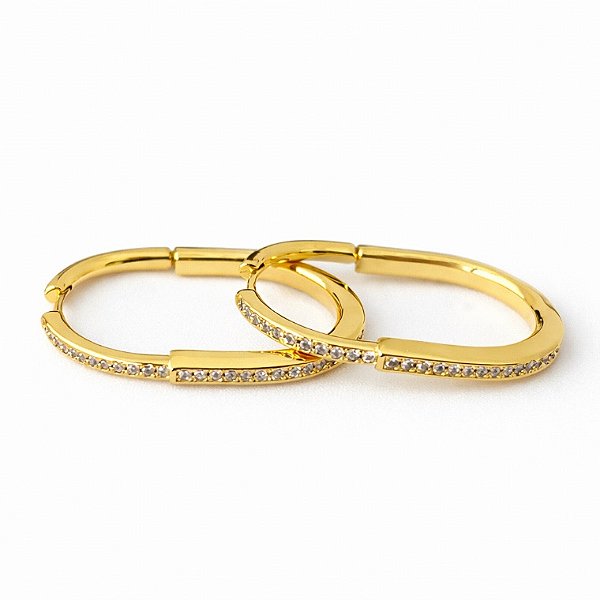 Argola inspiração tifanny cravejada grande em banho de ouro 18k