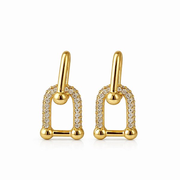 Argola inspiração Tiffany pingente cravejado em banho de ouro 18k