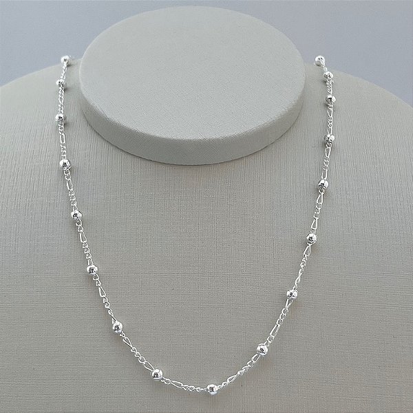 Corrente de bolinhas lisas em banho de prata silver