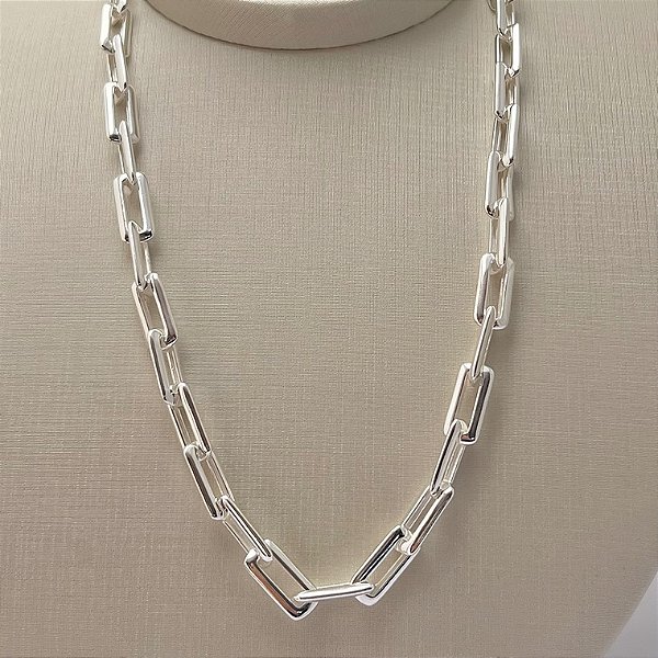 Corrente de elos retangulares em banho de prata silver