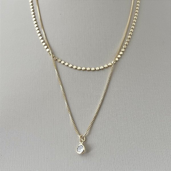 Corrente dupla de bolinhas e veneziana com ponto de luz em banho de ouro 18k