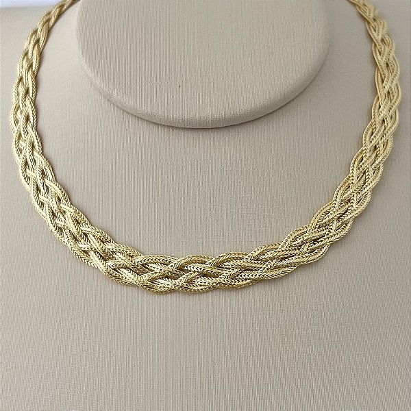 Corrente trançada grossa em banho de ouro 18k