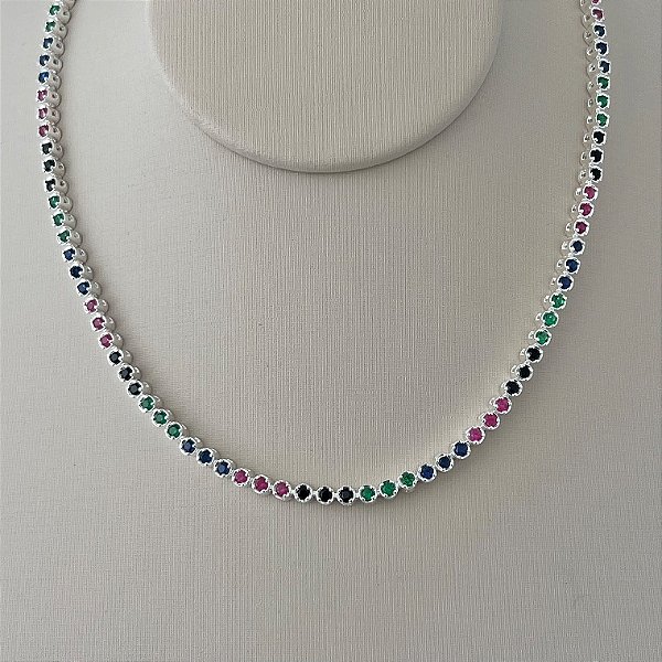 Corrente Riviera colorida em banho de prata silver