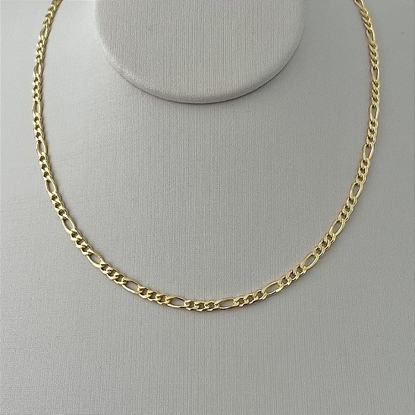 Corrente masculina elo grumet intercadalo M fecho tradicional em banho de ouro 18k