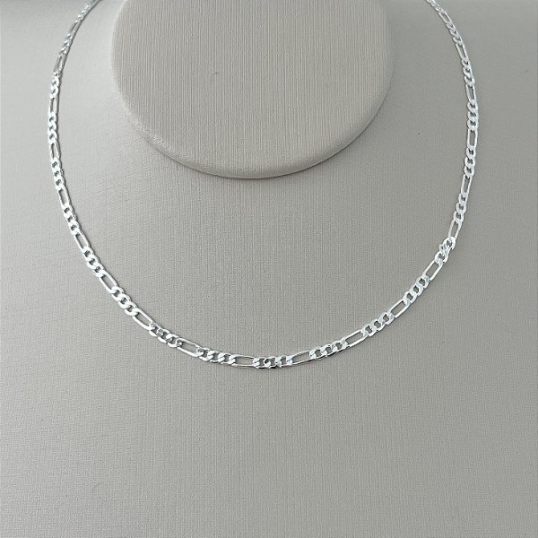 Corrente infantil elo grumet intercalados em banho de prata silver