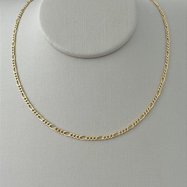 Corrente masculina elos grumet intercalados fecho relógio PP em banho de ouro 18k