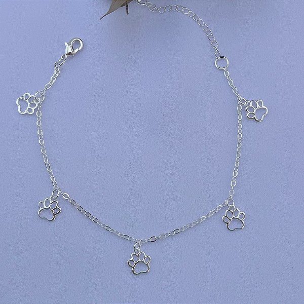 Pulseira patas de cachorro vazadas em banho de prata silver