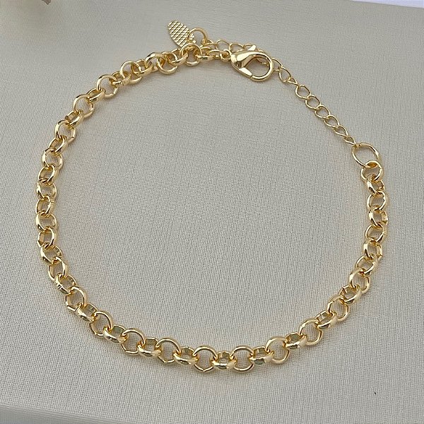Pulseira de elos português largo em banho de ouro 18k
