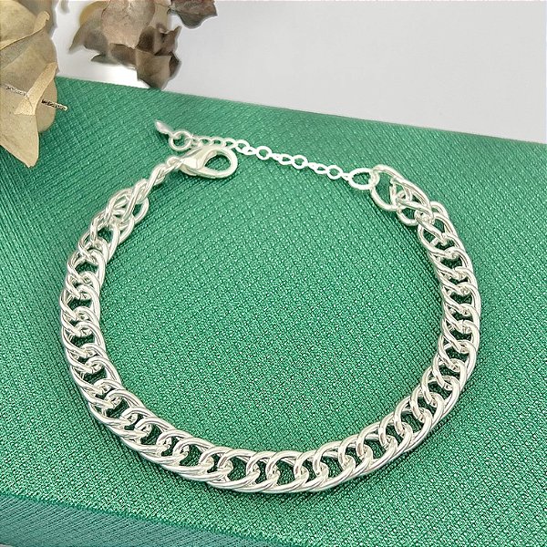 Pulseira de elos imperador em banho de prata silver
