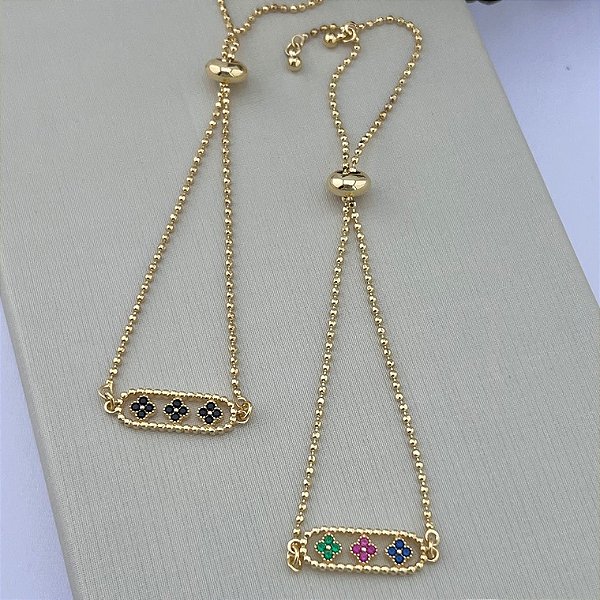 Pulseira fecho gravata de flores coloridas inspiração Van-Cleef