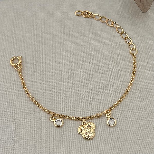 Pulseira infantil Minnie em banho de ouro 18k