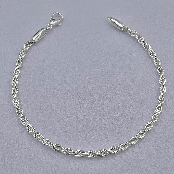 Pulseira cordão baiano P em banho de prata silver