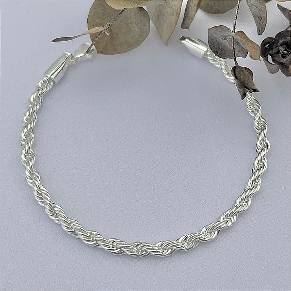 Pulseira cordão baiano M em banho de prata silver