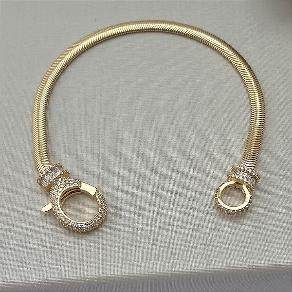 Pulseira salamandra fecho cravejado em banho de ouro 18k