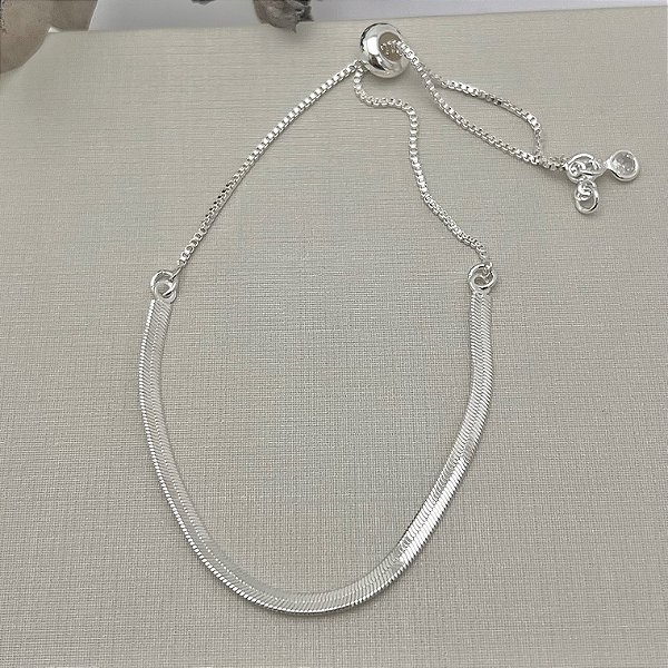 Pulseira fita com fecho gravata em banho de prata silver