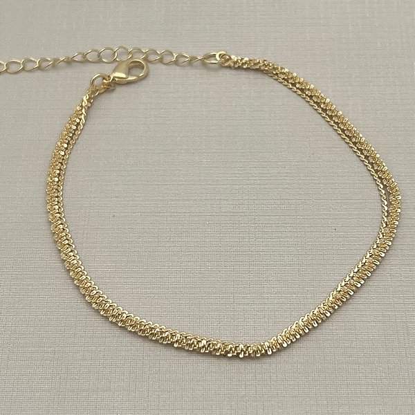 Pulseira dupla malha e veneziana em banho de ouro 18k