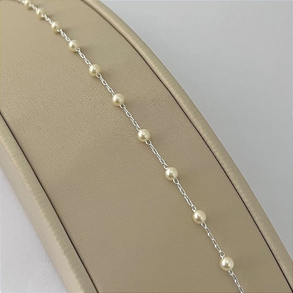 Pulseira de bolinhas pérolas em banho de prata silver
