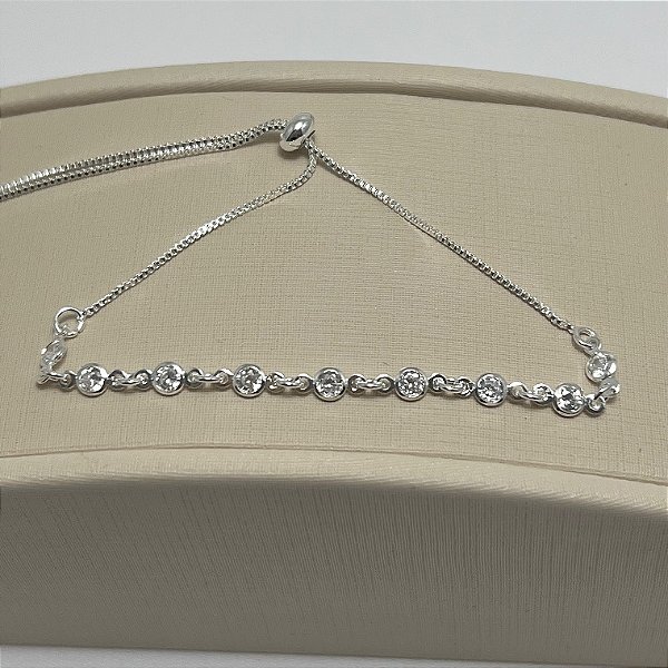 Pulseira pontos de luz fecho gravata em banho de prata silver