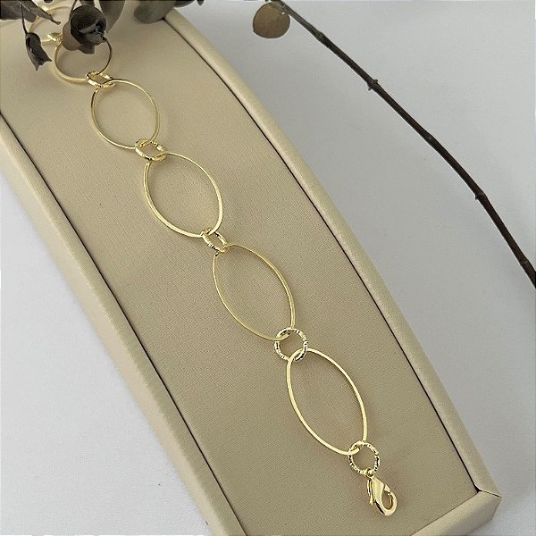 Pulseira de elos ovais grande em banho de ouro 18k