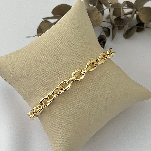 Pulseira de elos ovais média robusta em banho de ouro 18k