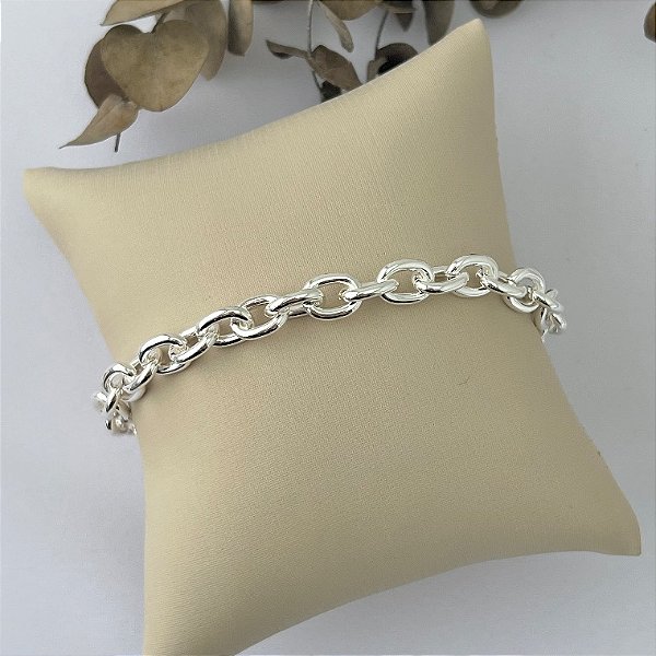 Pulseira de elos ovais média robusta em banho de prata silver