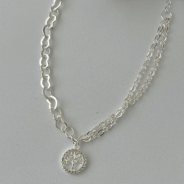 Pulseira de árvore da vida cravejada em banho de prata silver