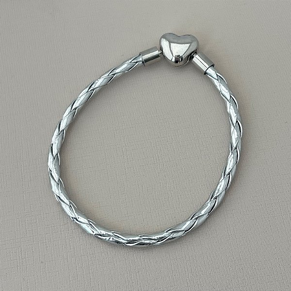 Pulseira courinho inspiração vivara prata fecho banhado em rhodium branco
