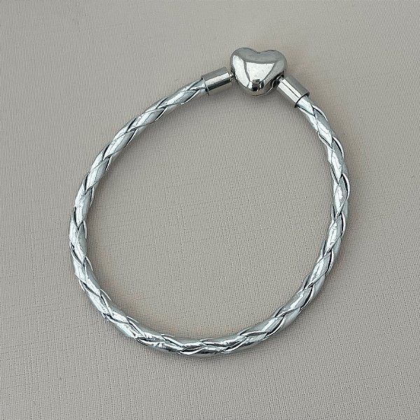 Pulseira courinho inspiração vivara prata fecho banhado em rhodium branco