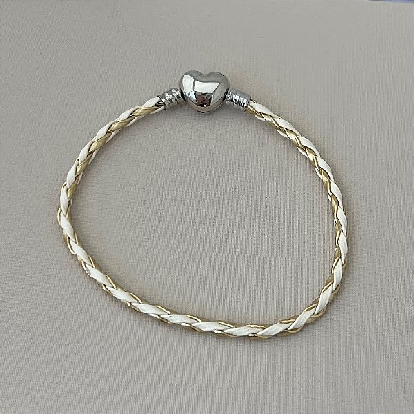 Pulseira courinho inspiração vivara mescla fecho banhado em rhodium branco