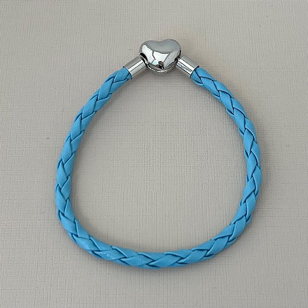 Pulseira courinho inspiração vivara azul fecho banhado em rhodium branco