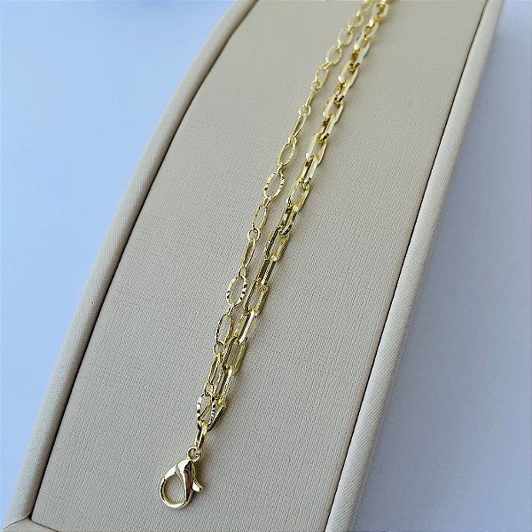 Pulseira dupla de elos lisos e texturizados em banho de ouro 18k