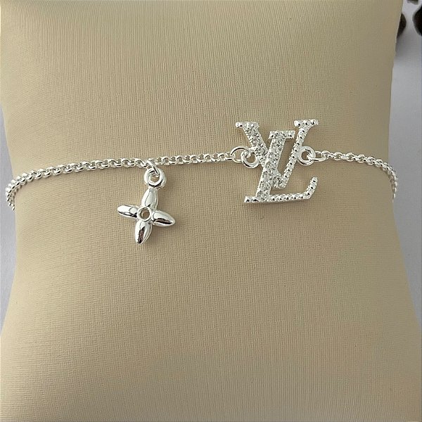 Pulseira inspiração Louis Vuitton em banho de prata silver