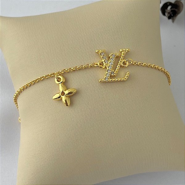 Pulseira inspiração Louis Vuitton em banho de ouro 18k