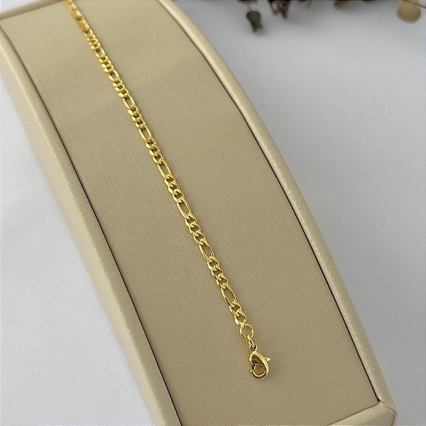 Pulseira masculina de elos grumet intercalados P em banho de ouro 18k