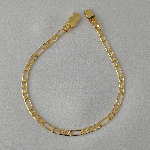 Pulseira masculina de elos grumet intercalados M com fecho relógio em banho de ouro 18k