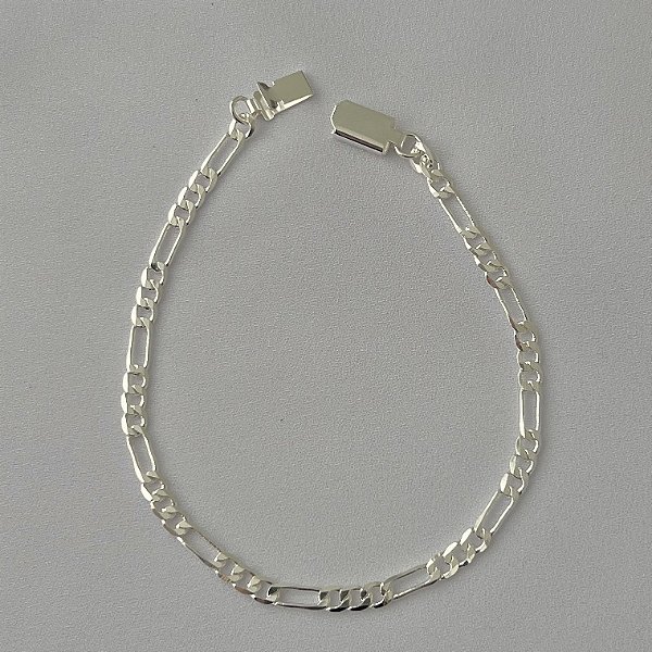 Pulseira masculina de elos grumet intercalados M com fecho relógio em banho de prata silver
