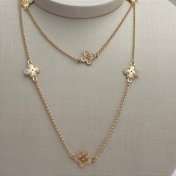 Colar de trevos inspiração Van-Cleef em banho de ouro 18k