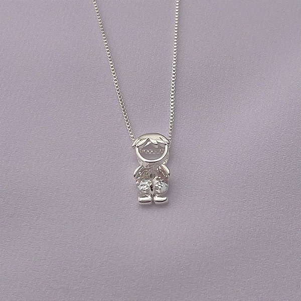 Colar menino com ponto de luz em banho de prata silver