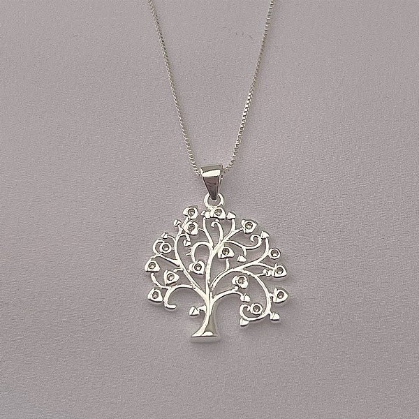Colar árvore da vida cravejado em banho de prata silver