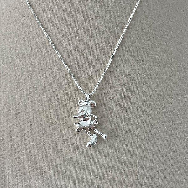 Colar minnie em banho de prata silver