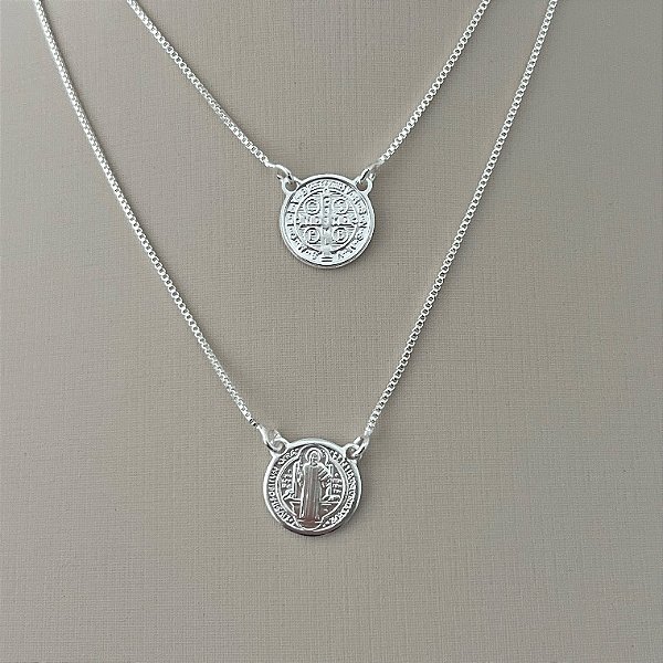 Escapulário São Bento em banho de prata silver