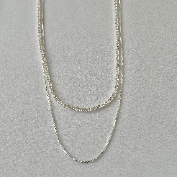 Colar duplo Riviera e veneziana em banho de prata silver
