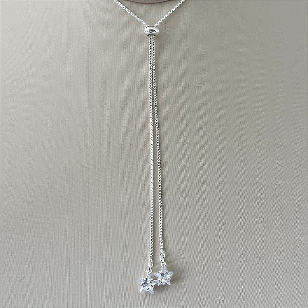 Colar gravata estrelas em banho de prata silver