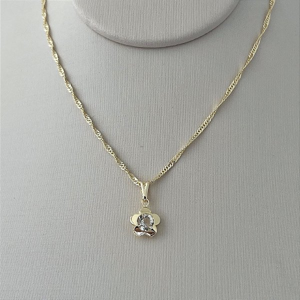 Colar de flor cores variadas em banho de ouro 18k