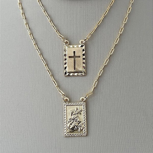 Escapulário São Jorge em banho de ouro 18k