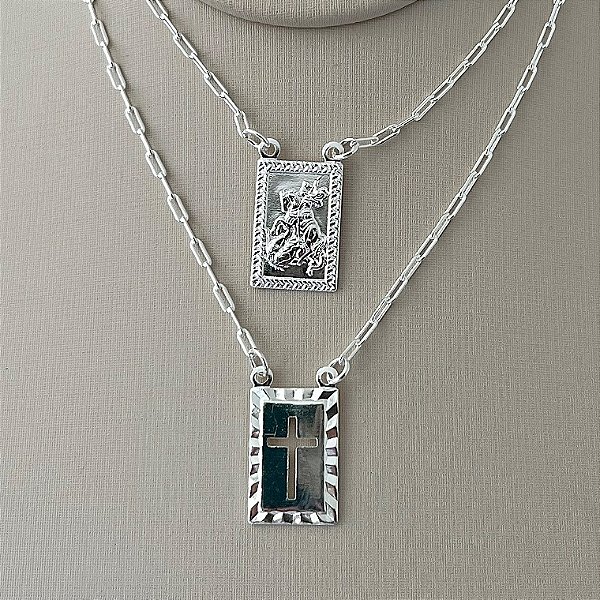 Escapulário São Jorge em banho de prata silver