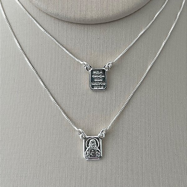 Escapulário Sagrado coração de Jesus em banho de prata silver